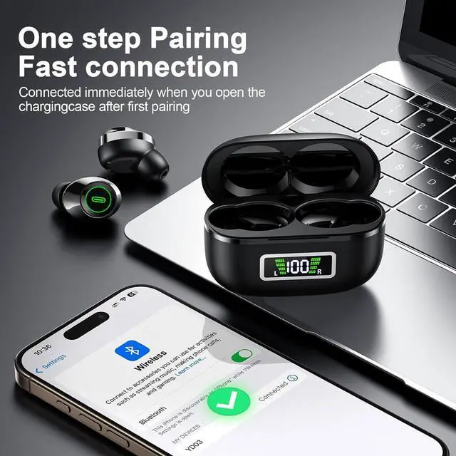 Alt view image 2 of 7 - Wireless Earbuds Bluetooth 5.5 Headphones Bass Stereo Ear Buds with Noise Cancelling Mic LED Display in Ear Earphones 80H Playtime USB-C IP7 Waterproof Bluetooth Earbuds for Phones/Sports/Work