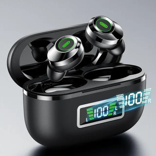Alt view image 3 of 7 - Wireless Earbuds Bluetooth 5.5 Headphones Bass Stereo Ear Buds with Noise Cancelling Mic LED Display in Ear Earphones 80H Playtime USB-C IP7 Waterproof Bluetooth Earbuds for Phones/Sports/Work