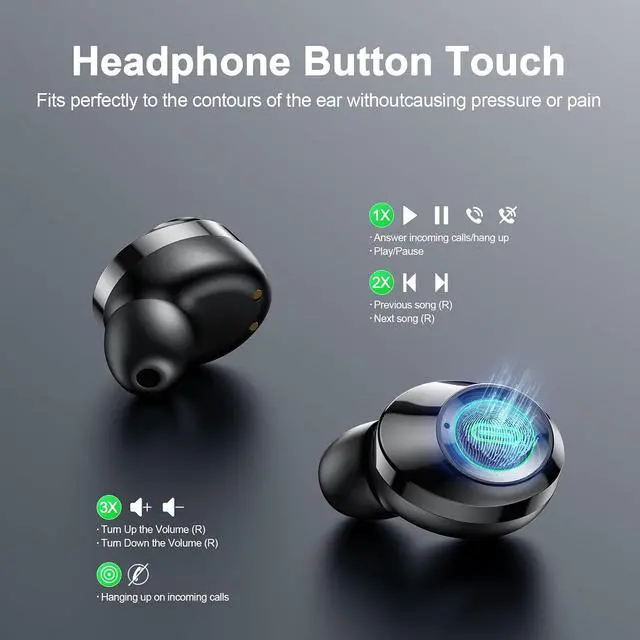Alt view image 6 of 7 - Wireless Earbuds Bluetooth 5.5 Headphones Bass Stereo Ear Buds with Noise Cancelling Mic LED Display in Ear Earphones 80H Playtime USB-C IP7 Waterproof Bluetooth Earbuds for Phones/Sports/Work
