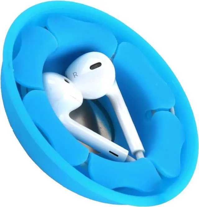 Main image of Wired Earbud Case Earphone Headphone Cord Organizer Earbuds Wrap Soft Silicone Magnetic Holder Storage Tangle Free Cable Winder(Blue)