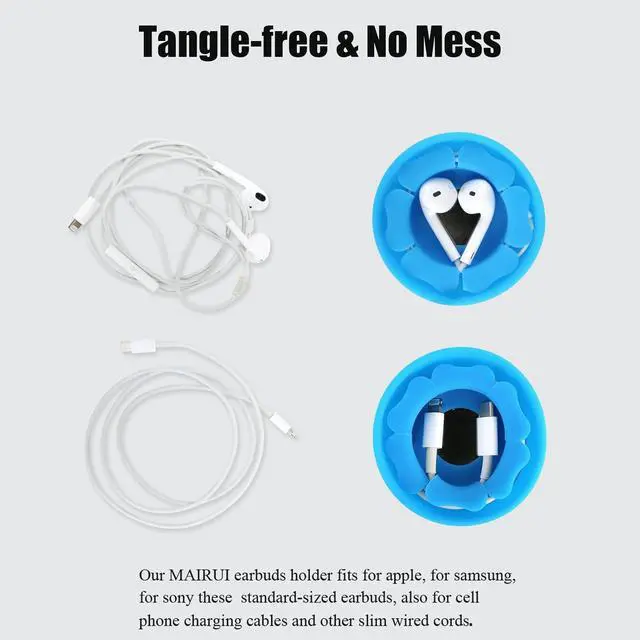 Alt view image 4 of 6 - Wired Earbud Case Earphone Headphone Cord Organizer Earbuds Wrap Soft Silicone Magnetic Holder Storage Tangle Free Cable Winder(Blue)