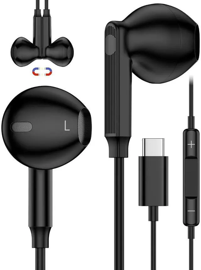 Main image of Wired Earbuds USB C for iPhone 17e 16e 17 Air 16 Pro Max 15 | Black | Type C Corded Earphones Earpods Cable with Mic USB C Wired Headphones for Galaxy S26 S25 S24 Ultra S23 Pixel 10 9