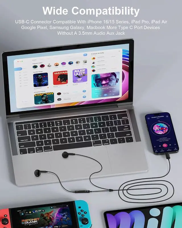 Alt view image 7 of 7 - Wired Earbuds USB C for iPhone 17e 16e 17 Air 16 Pro Max 15 | Black | Type C Corded Earphones Earpods Cable with Mic USB C Wired Headphones for Galaxy S26 S25 S24 Ultra S23 Pixel 10 9