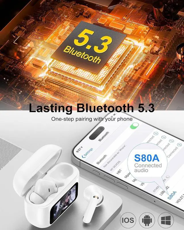 Alt view image 3 of 7 - iPhone 17 Wireless Earphones for i Phone Air 17 Pro Max 17e 16e 16 16pro 15 14 Bluetooth Airpods Noise Cancelling Cordless Earbuds with Touch Screen Headphones in Ear Comfy Ear Buds Headsets