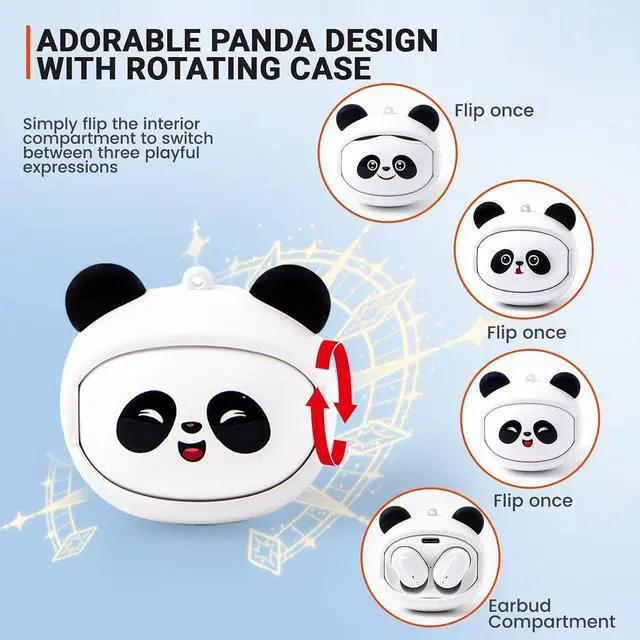Alt view image 2 of 7 - Kids Wireless Earbuds with Rotating Chaging Case Wireless Bluetooth Earbuds for Kids Kid Ear Buds with Mic 88dB Safe Volume Earphones Earpods in-Ear for Android iOS Cell Phone Laptop Panda