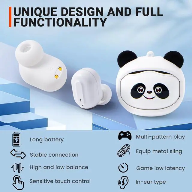 Alt view image 3 of 7 - Kids Wireless Earbuds with Rotating Chaging Case Wireless Bluetooth Earbuds for Kids Kid Ear Buds with Mic 88dB Safe Volume Earphones Earpods in-Ear for Android iOS Cell Phone Laptop Panda