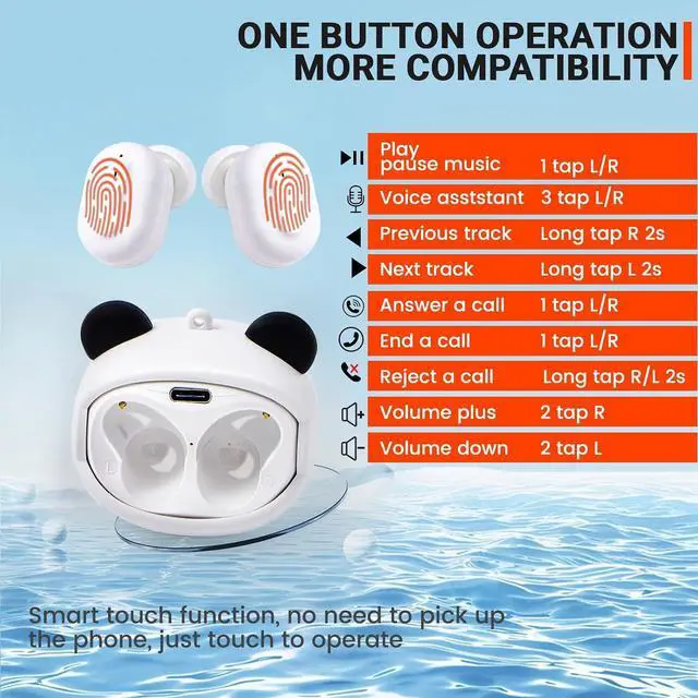 Alt view image 4 of 7 - Kids Wireless Earbuds with Rotating Chaging Case Wireless Bluetooth Earbuds for Kids Kid Ear Buds with Mic 88dB Safe Volume Earphones Earpods in-Ear for Android iOS Cell Phone Laptop Panda