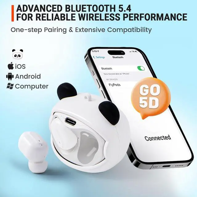 Alt view image 5 of 7 - Kids Wireless Earbuds with Rotating Chaging Case Wireless Bluetooth Earbuds for Kids Kid Ear Buds with Mic 88dB Safe Volume Earphones Earpods in-Ear for Android iOS Cell Phone Laptop Panda