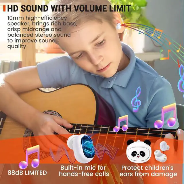 Alt view image 6 of 7 - Kids Wireless Earbuds with Rotating Chaging Case Wireless Bluetooth Earbuds for Kids Kid Ear Buds with Mic 88dB Safe Volume Earphones Earpods in-Ear for Android iOS Cell Phone Laptop Panda