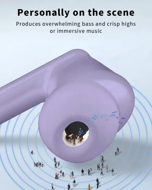 Alt view image 5 of 7 - Wireless Earbuds Bluetooth 5.4 Headphones with 50H Playback Deep Bass Stereo Ear Buds Clear Calls with LED Power Display IPX7 Waterproof in-Ear Earphones with Mic for Phone/Android/iPad Purple