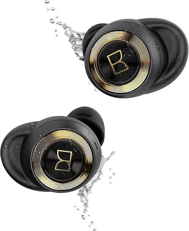 Alt view image 2 of 7 - Achieve 100 AirLinks Wireless Earbuds True Wireless Earbuds Bluetooth Headphones Earphones in-Ear Built-in Mic Headset Water Resistant Design for Sports Black Gold