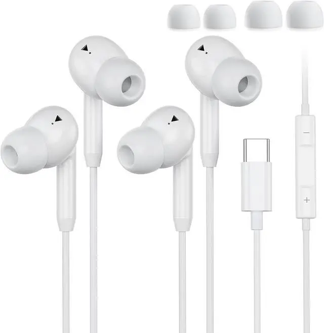 Main image of USB C Wired Earbuds USB C Headphones Wired with Microphone 2 Pack for iPhone 17/16/15 Pro Max Plus Type C in-Ear Earphones HiFi Stereo No Latency Comfortable for All-Day Use for Android