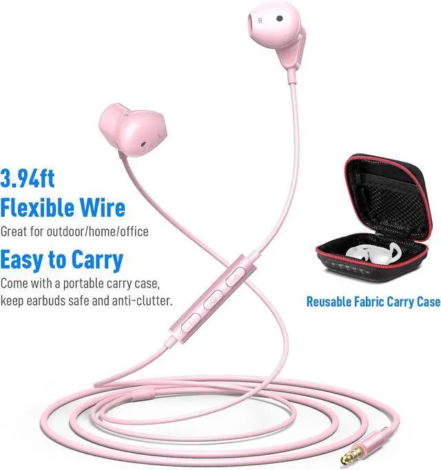 Alt view image 4 of 7 - Wired Earbuds Headphones for MacBook Pro Air Laptop Wired Earphones Corded 3.5mm Jack Plug-in Ear Buds with Microphone Volume Control for iPhone//Android/PC/Game Console/Kid/School Pink