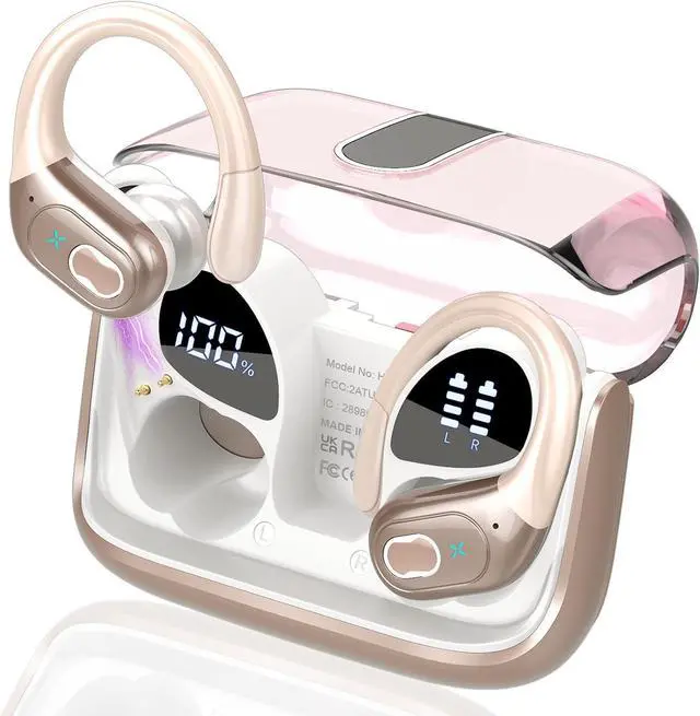 Main image of Wireless Earbuds 75hrs Bluetooth 5.4 Headphone Sport 2026 Bluetooth Earbuds Stereo Deep Bass Over Ear Bud with Earhooks ENC Noise Cancelling Mic IPX7 Waterproof Earphone for Gym/Workout Rose Gold