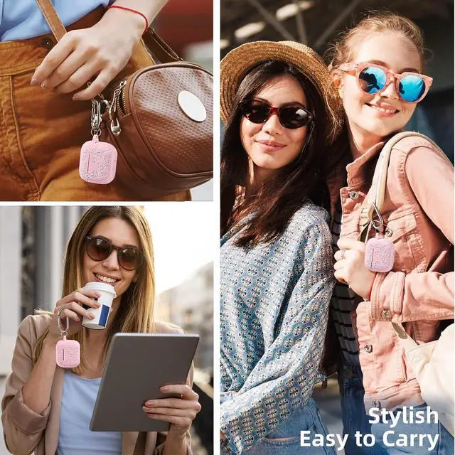 Alt view image 6 of 7 - for Airpods 4 Case Cover with Cleaner Kit Cute Flower Engraved Silicone Protective Case Cover with Keychain Compatible with Airpods 4 Case 2024 for Women and Girls Pink