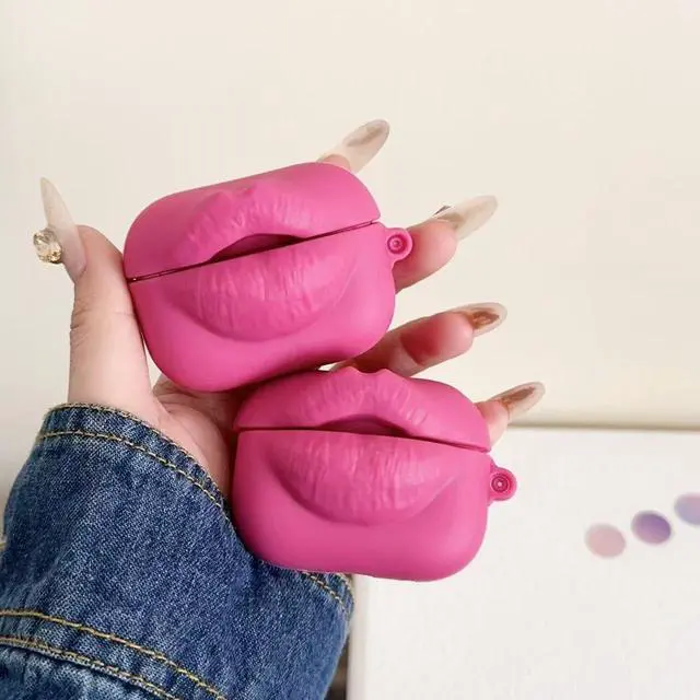 Alt view image 2 of 7 - for Galaxy Bud 3 Pro Case/Buds3/Buds 3 FE Creative Fashionable Novelty Pink Lips Silicone Shockproof Protective Cover Headphone Earphone EarPods Case Accessories -Rose Lips