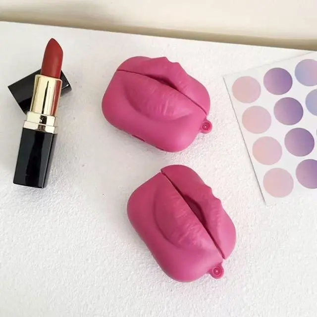 Alt view image 7 of 7 - for Galaxy Bud 3 Pro Case/Buds3/Buds 3 FE Creative Fashionable Novelty Pink Lips Silicone Shockproof Protective Cover Headphone Earphone EarPods Case Accessories -Rose Lips