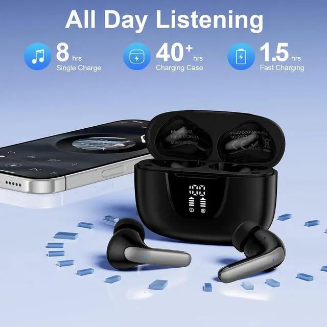 Alt view image 6 of 7 - Wireless Earbuds Bluetooth 5.3 Headphones Noise Cancelling EarBuds with Deep Bass 60H Playback Stereo Ear Buds with Mic LED Display Charging Case IPX7 Waterproof in Ear Earphone for Phone Laptop Sport