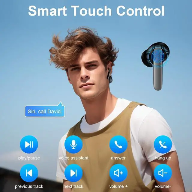 Alt view image 7 of 7 - Wireless Earbuds Bluetooth 5.3 Headphones Noise Cancelling EarBuds with Deep Bass 60H Playback Stereo Ear Buds with Mic LED Display Charging Case IPX7 Waterproof in Ear Earphone for Phone Laptop Sport