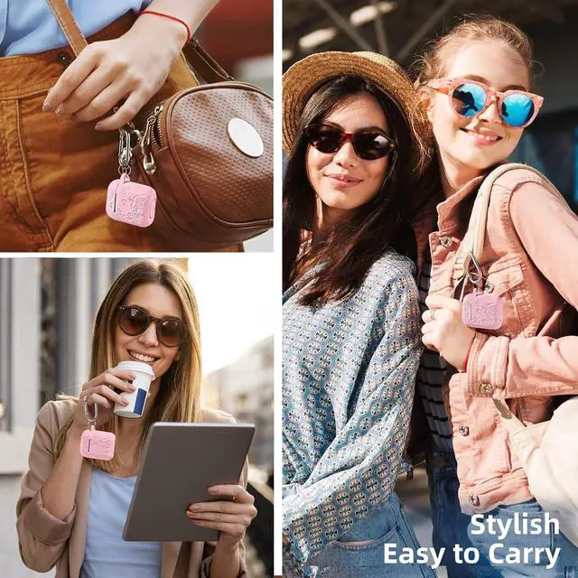 Alt view image 6 of 7 - Flower Engraved Case for AirPods Case Cover Stylish Soft Silicone Protector with Keychain Compatible with AirPods 1st/2nd Generation Charging Case Front LED Visible Pink