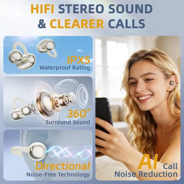 Alt view image 5 of 7 - Wireless Earbuds Bluetooth Headphones with LED Power Display 50H Playtime Water-Resistant Built in Mics Ear Buds Bluetooth 6.0 Stress Relief Design Earphones.
