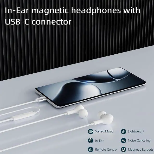 Alt view image 3 of 7 - USB-C Wired Headphones for iPhone 17/17 Pro/17 Pro Max Earphones with Built-in Microphone & Volume Control Compatible with iPhone 16/15 Series iPad Pro/Air Galaxy S25 (Type C)