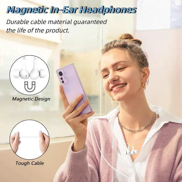 Alt view image 2 of 7 - USB-C Wired Headphones for iPhone 17/17 Pro/17 Pro Max Earphones with Built-in Microphone & Volume Control Compatible with iPhone 16/15 Series iPad Pro/Air Galaxy S25 (Type C)