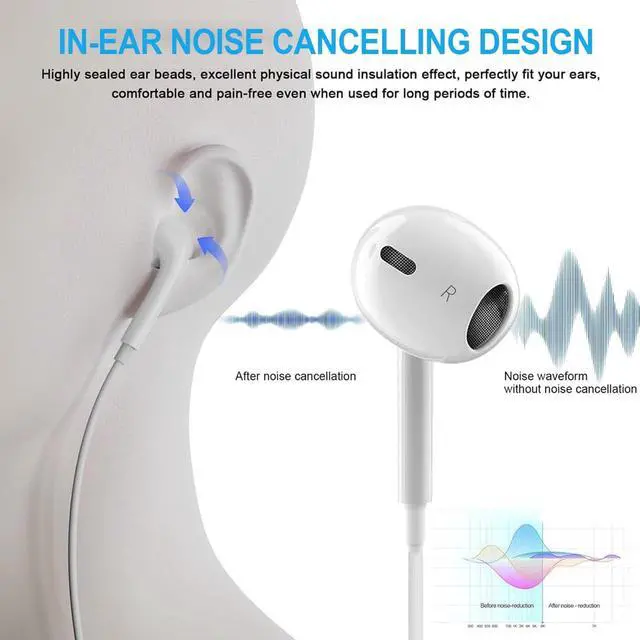 Alt view image 2 of 7 - 2 Pack Wired Earbuds for iPhone In-Ear Headphones 3.5mm Jack Earphones Noise Isolating Headset With Microphone Lightweight Wired for iPod for iPad Android MP3 Tablets Laptops and More device -White