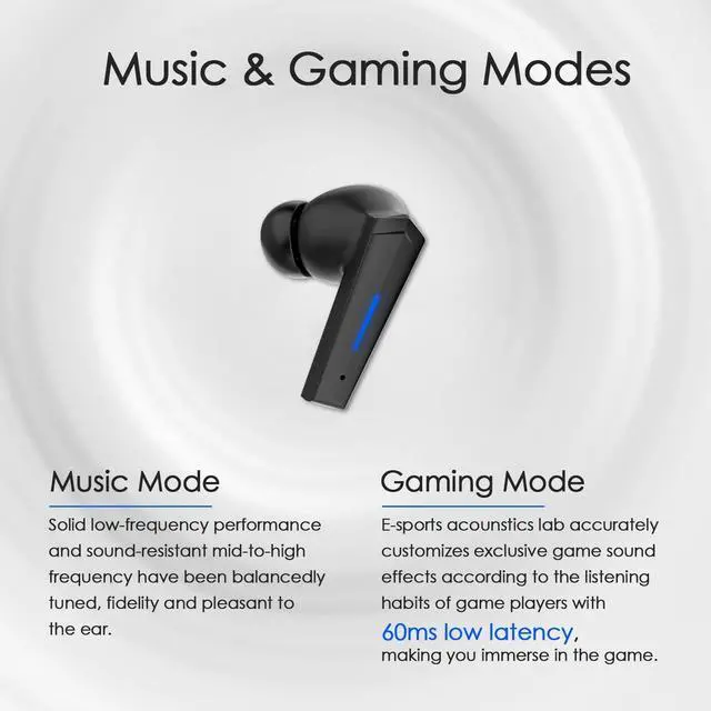 Alt view image 2 of 7 - Wireless Earbuds Yi-shaney Bluetooth 5.2 Bass Sound Headphones Gaming Earphones with Touch Control Noise Cancelling Waterproof Headset with Mic 18H Play Time 65ms Low Latency (Black)