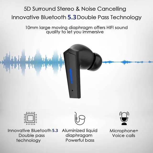 Alt view image 4 of 7 - Wireless Earbuds Yi-shaney Bluetooth 5.2 Bass Sound Headphones Gaming Earphones with Touch Control Noise Cancelling Waterproof Headset with Mic 18H Play Time 65ms Low Latency (Black)