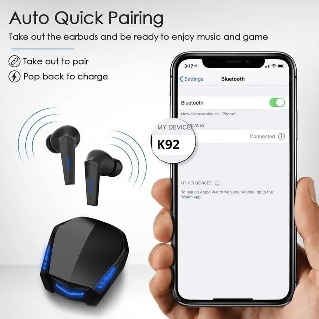 Alt view image 6 of 7 - Wireless Earbuds Yi-shaney Bluetooth 5.2 Bass Sound Headphones Gaming Earphones with Touch Control Noise Cancelling Waterproof Headset with Mic 18H Play Time 65ms Low Latency (Black)