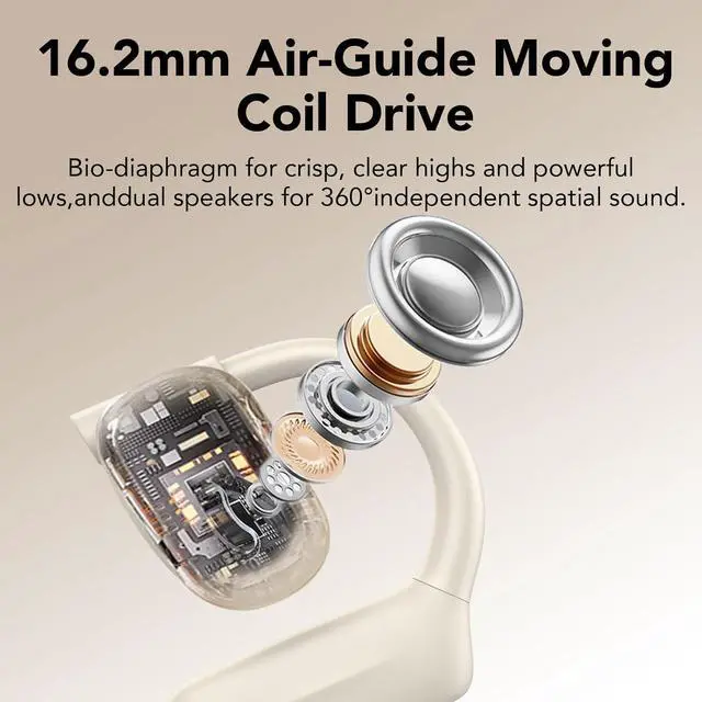 Alt view image 3 of 6 - Open Ear Bluetooth 5.3 Headphones Wireless Earbuds Sport Over Earphones Built-in Mic with Earhooks 75H Playtime Ear Buds LED Display Charging Case IPX5 Waterproof for Running Fitness Pearl White