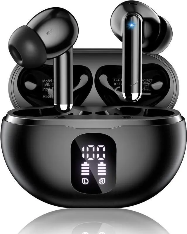 Main image of Wireless Earbuds Bluetooth 5.4 Ear Buds Bass Stereo Headphones with Noise Cancelling Mic LED Display in Ear Earphones Clear Calls IP7 Waterproof Bluetooth Earbuds for Phone/Android/iPad Black