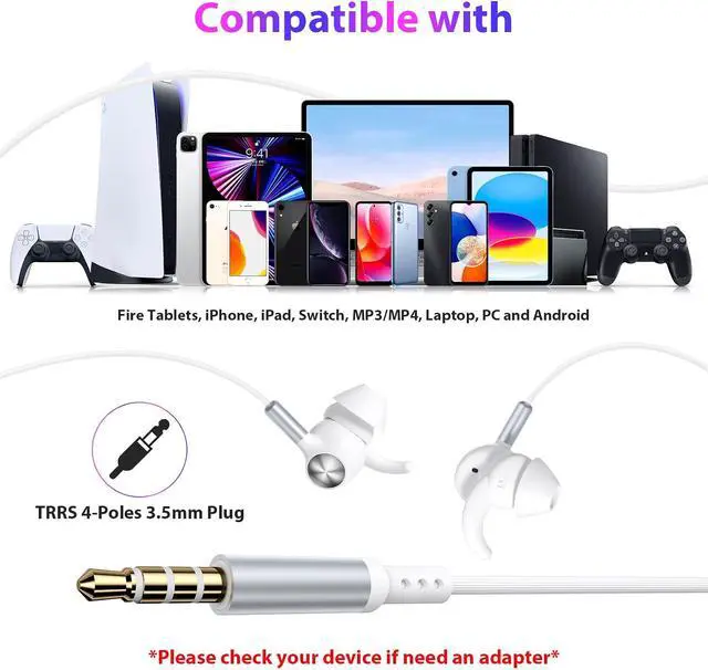 Alt view image 3 of 7 - 3.5mm Wired Earbuds Sport in-Ear Headphones Mute Mic Stereo Bass | Aux Earphones with Anti Fall/Hurt Wingtips Noise Isolating for iPhone//Android/Laptop/PC/School/Running/MP3