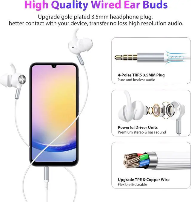 Alt view image 4 of 7 - 3.5mm Wired Earbuds Sport in-Ear Headphones Mute Mic Stereo Bass | Aux Earphones with Anti Fall/Hurt Wingtips Noise Isolating for iPhone//Android/Laptop/PC/School/Running/MP3