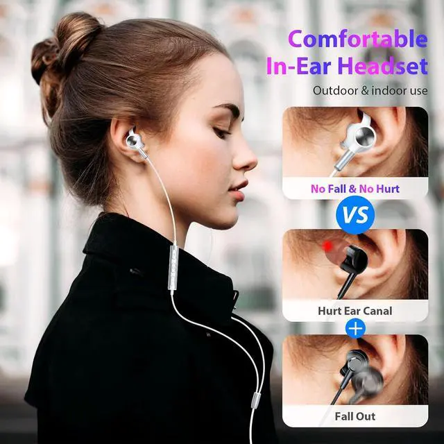 Alt view image 5 of 7 - 3.5mm Wired Earbuds Sport in-Ear Headphones Mute Mic Stereo Bass | Aux Earphones with Anti Fall/Hurt Wingtips Noise Isolating for iPhone//Android/Laptop/PC/School/Running/MP3