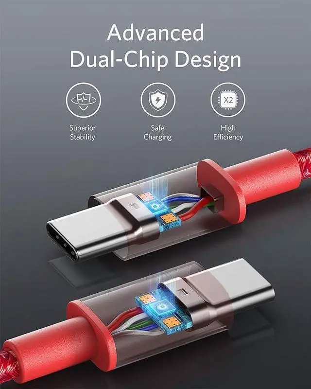 Alt view image 3 of 6 - USB C to USB C Cable (10FT 2Pack) Type-C 100W Charger Cord Fast Charging for iPhone 16 Series MacBook Pro 2020 Pixel and More(Red)
