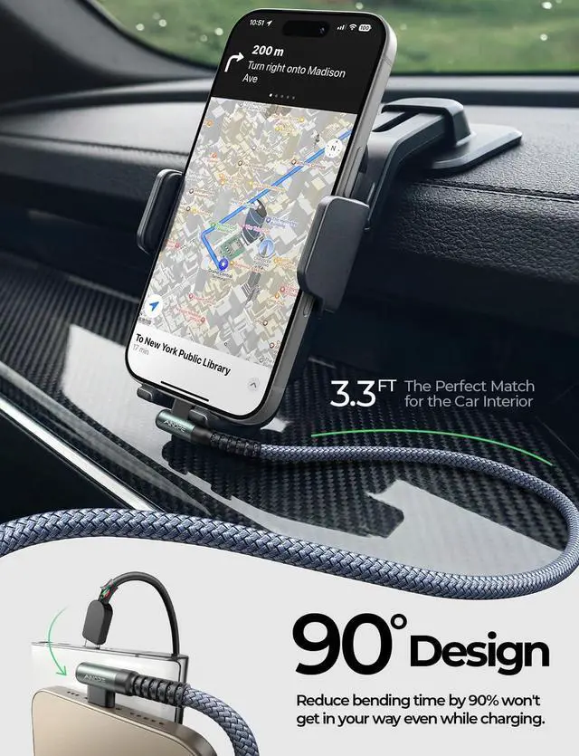 Alt view image 2 of 7 - USB A to USB C Cable Short 3. 3FT 2-Pack Right Angle Fast Charging & Data Sync Nylon Braided Carplay Android Auto Car Charger Cord for iPhone 17 16 15 Galaxy iPad Pro Air Android Phones