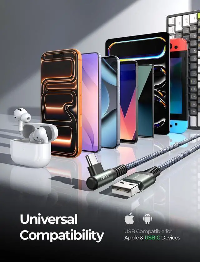Alt view image 7 of 7 - USB A to USB C Cable Short 3. 3FT 2-Pack Right Angle Fast Charging & Data Sync Nylon Braided Carplay Android Auto Car Charger Cord for iPhone 17 16 15 Galaxy iPad Pro Air Android Phones