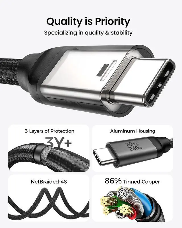 Alt view image 6 of 7 - USB C Monitor Display Cable 3.3FT 4K@144Hz/60Hz 8K USB C 3.2 Gen 2x2 Video Cable 20Gbps Data Transfer 240W PD Charging Type C Compatible for iPhone 17 MacBook CarPlay Portable Monitor