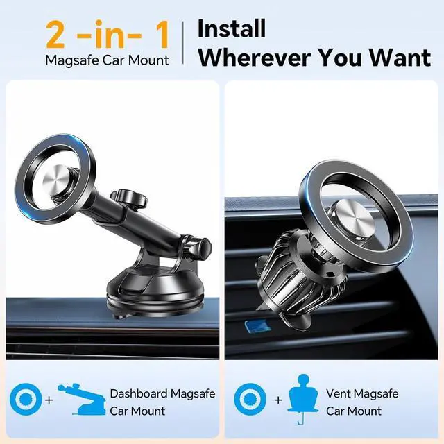 Alt view image 2 of 7 - for MagSafe Car MountWindshield+Vent+DashMagnetic Phone Holder for Car Phone Holder Mount Cell Phone Holders for Your Car Accessories Suction Phone Mount for Car Truck Stand for iPhone 17 16