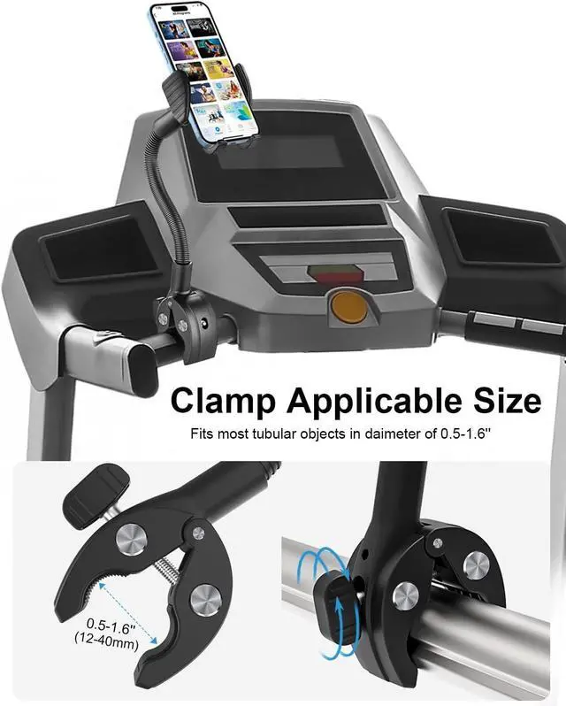 Alt view image 5 of 7 - Gooseneck Phone Holder for Wheelchair Stroller Golf Cart Boat Mic Stand Indoor Cycling Bike Gym Bicycle Handlebar Clamp for iPhone Air 17 Pro Max 16 15 14 13 12 Plus S25 4.7 to 7 Smartphones