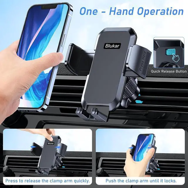 Alt view image 2 of 7 - Car Phone Holder Mount Super Stable Air Vent Cell Phone Car Mount with 2025 Metal Hook Clip 360° Rotation One Button Release for iPhone Galaxy Google and All Other Smartphones