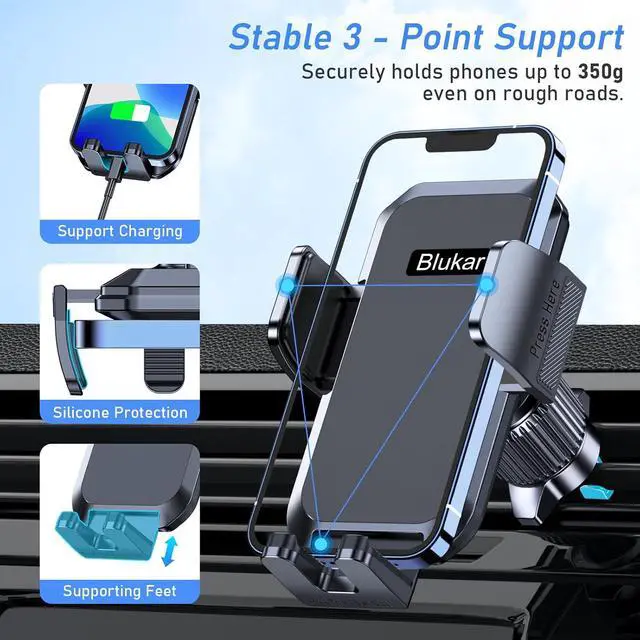 Alt view image 4 of 7 - Car Phone Holder Mount Super Stable Air Vent Cell Phone Car Mount with 2025 Metal Hook Clip 360° Rotation One Button Release for iPhone Galaxy Google and All Other Smartphones