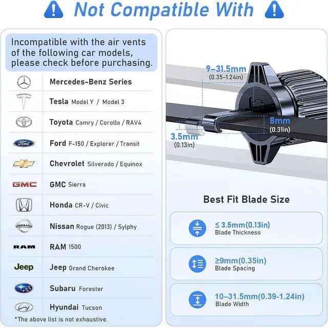 Alt view image 6 of 7 - Car Phone Holder Mount Super Stable Air Vent Cell Phone Car Mount with 2025 Metal Hook Clip 360° Rotation One Button Release for iPhone Galaxy Google and All Other Smartphones