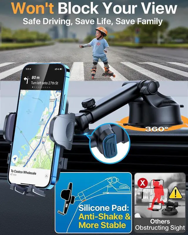 Alt view image 2 of 7 - Upgraded Strongest Suction & Pro Military-Grade Certs Ultimate Car Phone Mount360°Rotatable SuctionCell Phone Holders Truck Stand for Dashboard Windshield Vent for iPhone 17 Pro Max Black