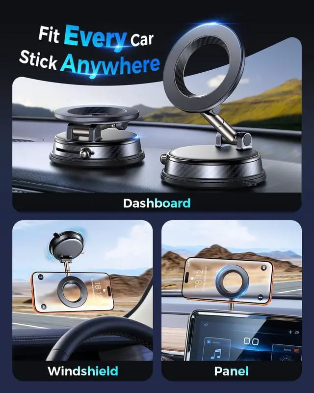 Alt view image 3 of 7 - 2026 Upgraded Vacuum Magnetic Car Phone Holder 85LBS Strongest Suction & 2600gf Magnetic for Magsafe Car Mount 360° Adjustable Foldable Cell Phone Holders for Your Car for iPhone 17 Pro Max 16 15