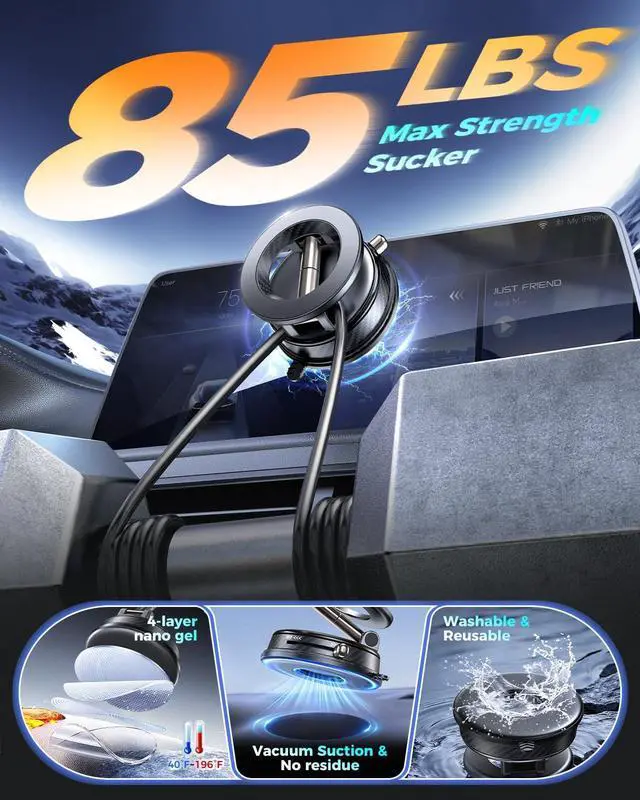 Alt view image 5 of 7 - 2026 Upgraded Vacuum Magnetic Car Phone Holder 85LBS Strongest Suction & 2600gf Magnetic for Magsafe Car Mount 360° Adjustable Foldable Cell Phone Holders for Your Car for iPhone 17 Pro Max 16 15