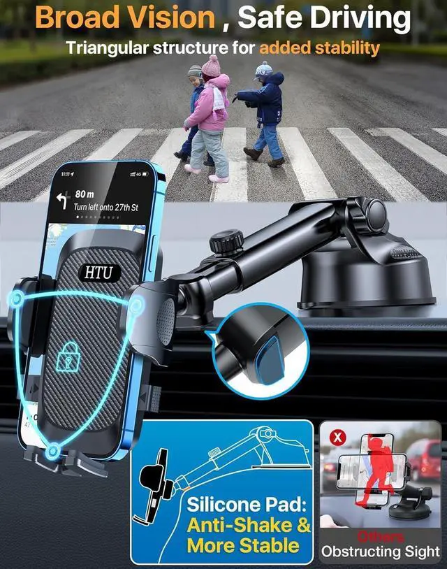 Alt view image 6 of 7 - Car Phone Holder2026 Upgraded 100+LBS Suction & Safety Cert Cell Phone Car Mount for Truck Heavy Duty Phone Holder for Dashboard/Windshield/Vent for iPhone 17 16 Pro Max Dark Black