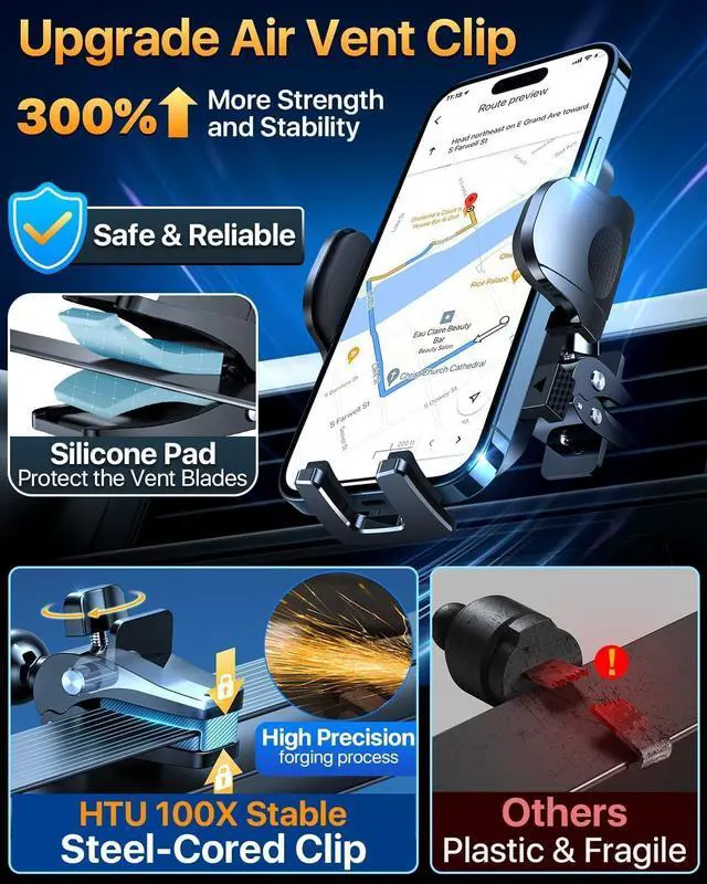 Alt view image 7 of 7 - Car Phone Holder2026 Upgraded 100+LBS Suction & Safety Cert Cell Phone Car Mount for Truck Heavy Duty Phone Holder for Dashboard/Windshield/Vent for iPhone 17 16 Pro Max Dark Black